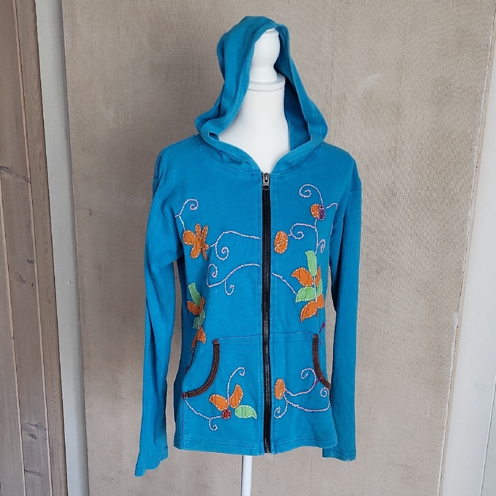 Rising International Teal Jacket with Vibrant Embroidery